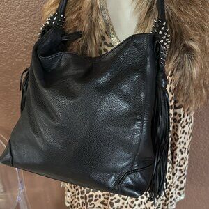 Christian Louboutin Black Leather Studded Shoulder Bag